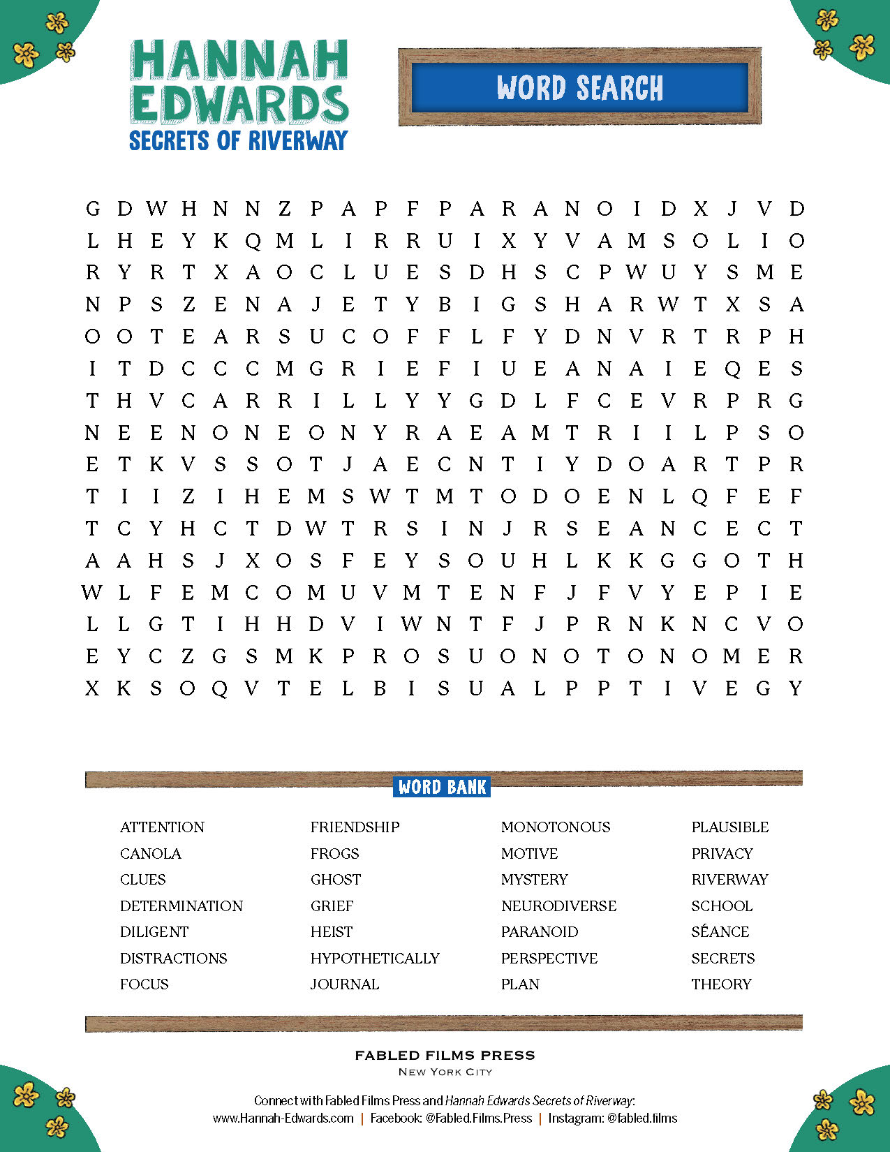 Hannah Edwards Word Search Printable Activity
