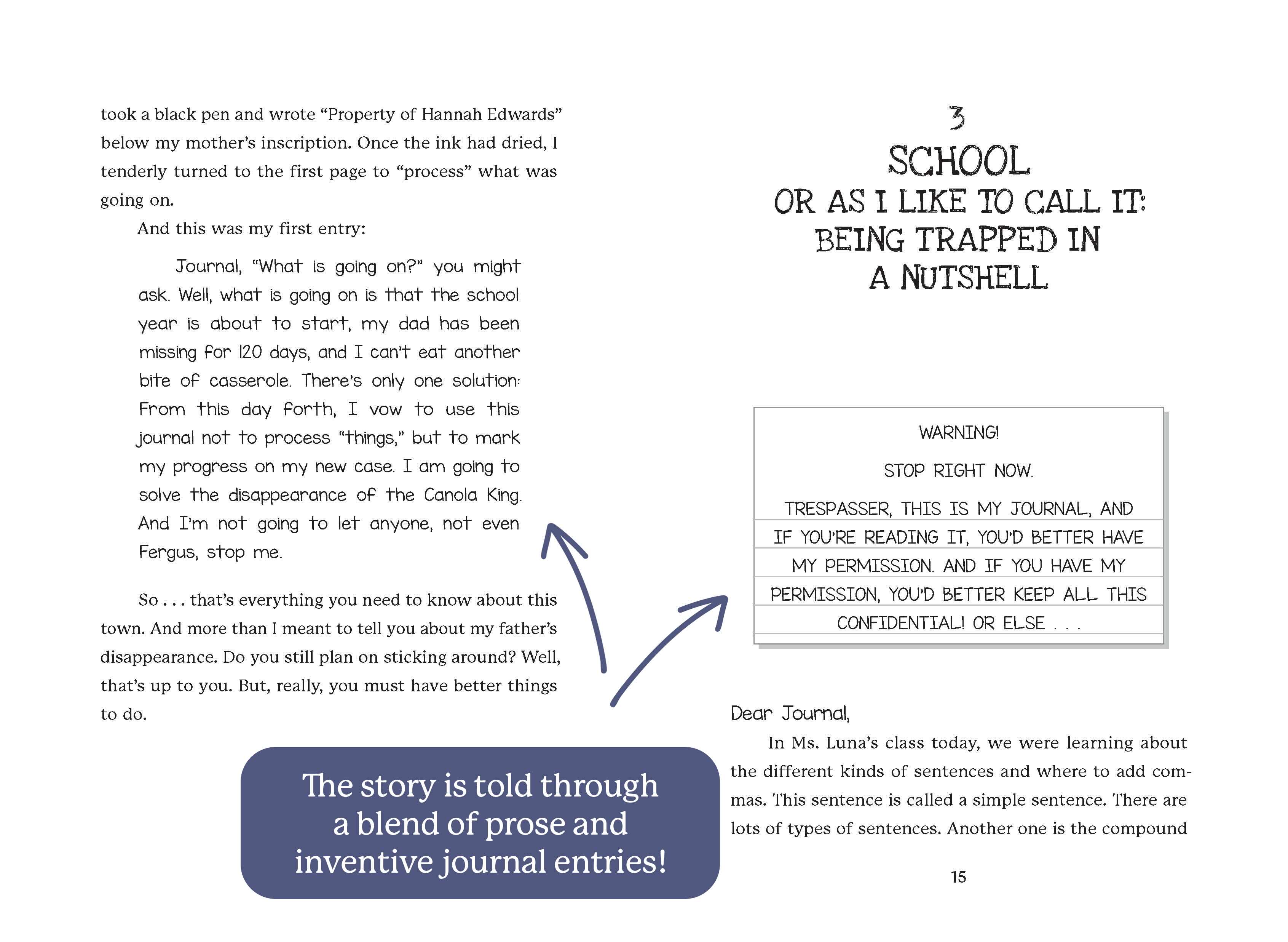 Sample spread of Hannah Edwards Secrets of Riverway from the start of Chapter 3, pages 14 and 15